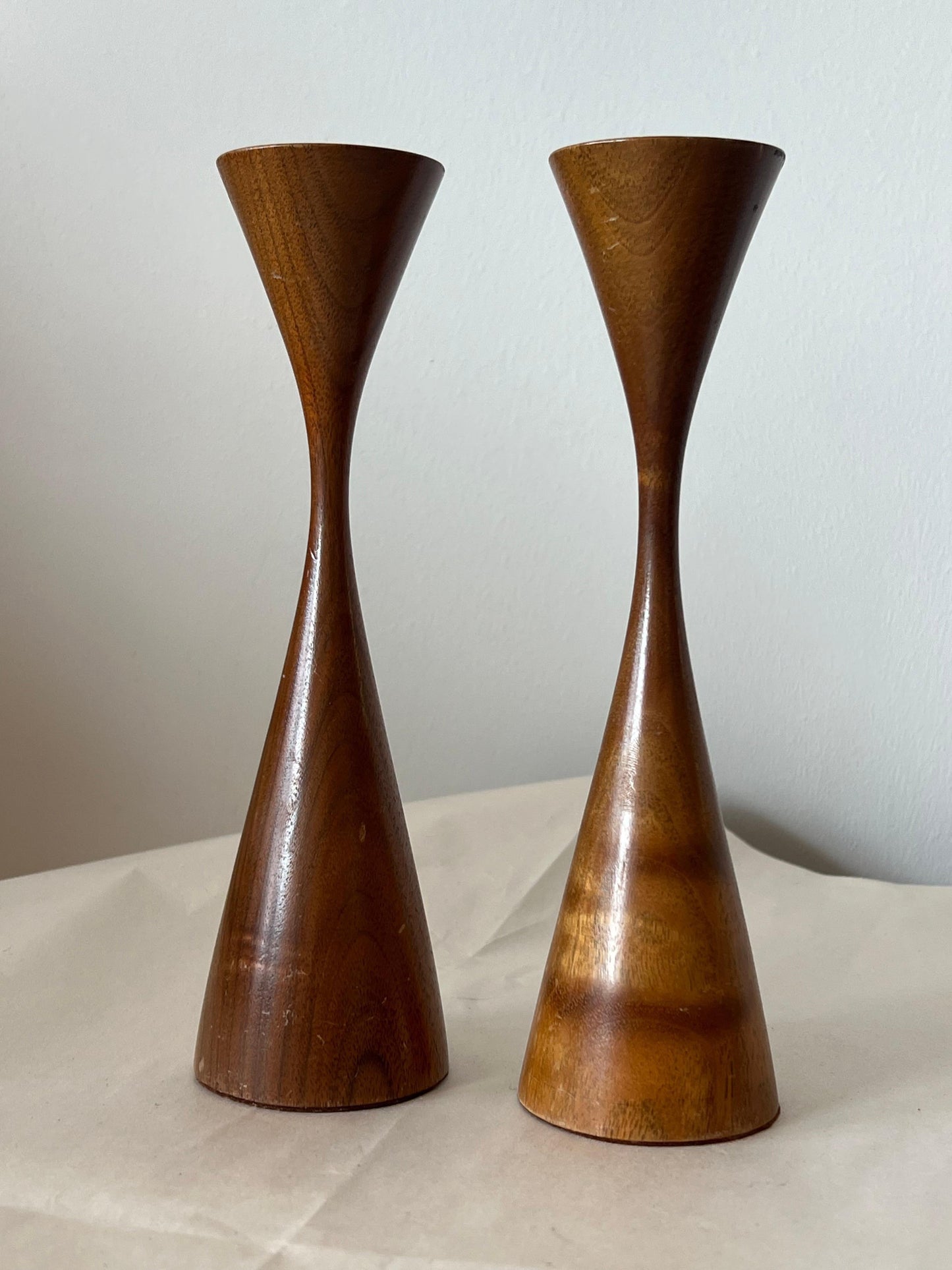 A Pair of Turned Walnut Candlesticks by Rude Osolnik 1970's