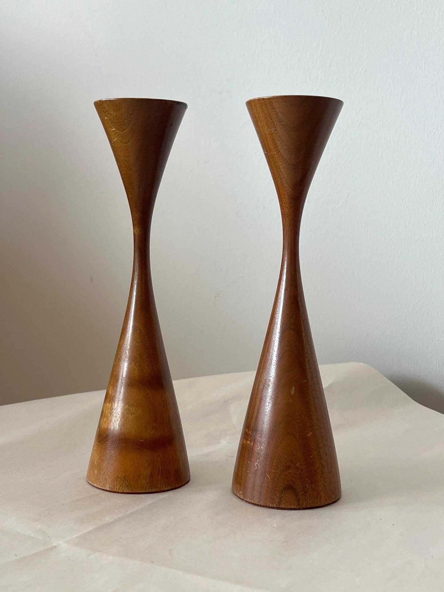 A Pair of Turned Walnut Candlesticks by Rude Osolnik 1970's