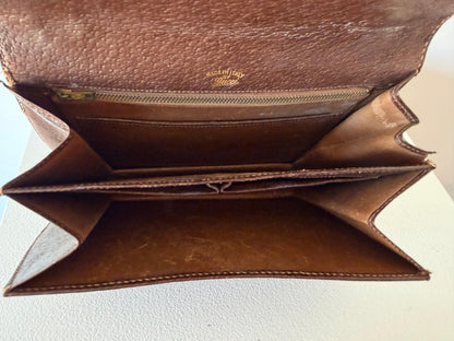 Frisman Vintage GUCCI Vintage 70s Brown Leather Handbag Wood Handle Bag Rare