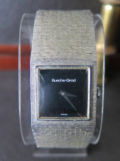 Bueche Girod Dress Watch In 9K White Gold Integrated Bracelet Ca' 1970's