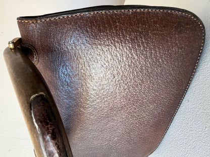 Frisman Vintage GUCCI Vintage 70s Brown Leather Handbag Wood Handle Bag Rare