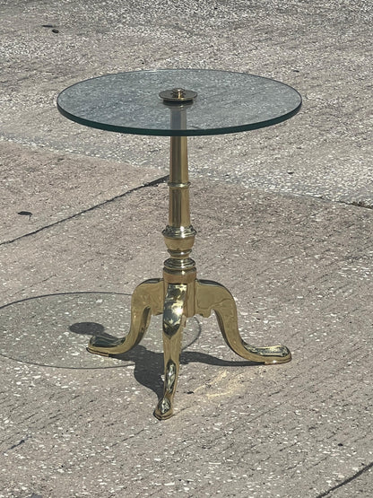 Vintage Brass Gueridon With Glass Top Ca' 1950's