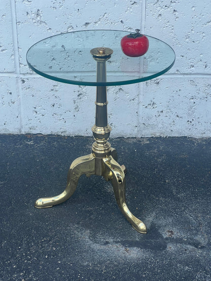 Vintage Brass Gueridon With Glass Top Ca' 1950's