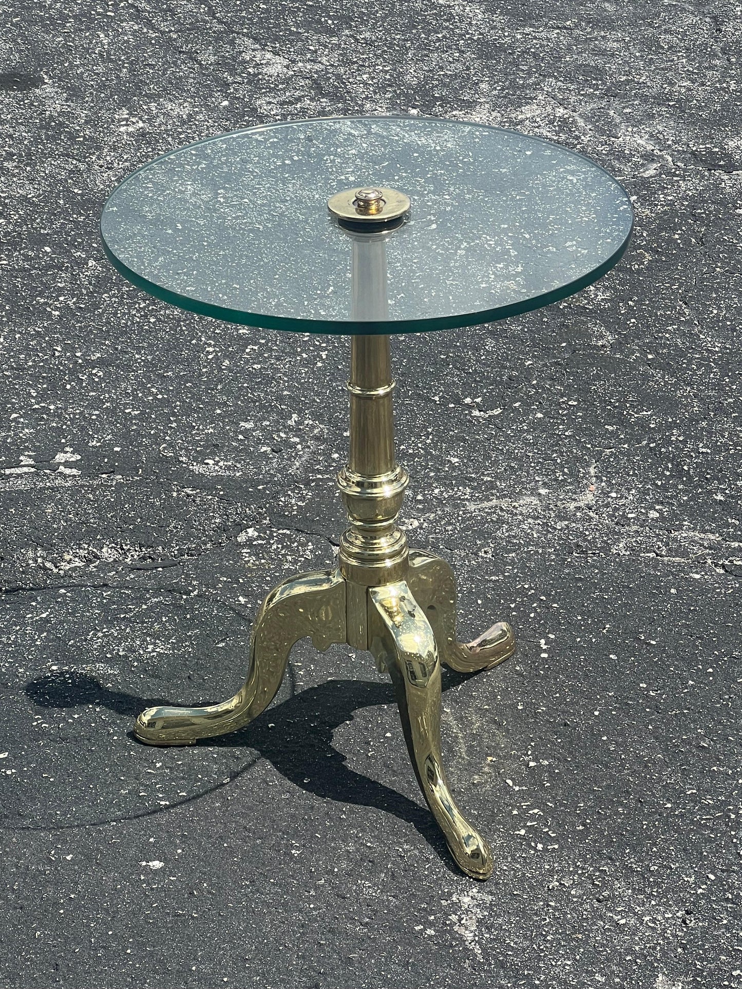 Vintage Brass Gueridon With Glass Top Ca' 1950's