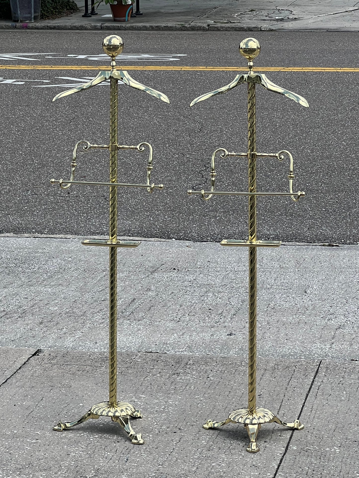 A Matched Pair Of Heavy Brass Valets Polished