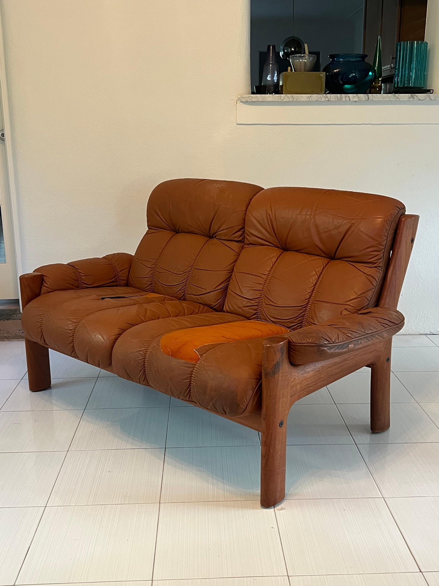 Sculptural Ekornes Teak Settee Mid-Century Scandinavian Stressles 1970's