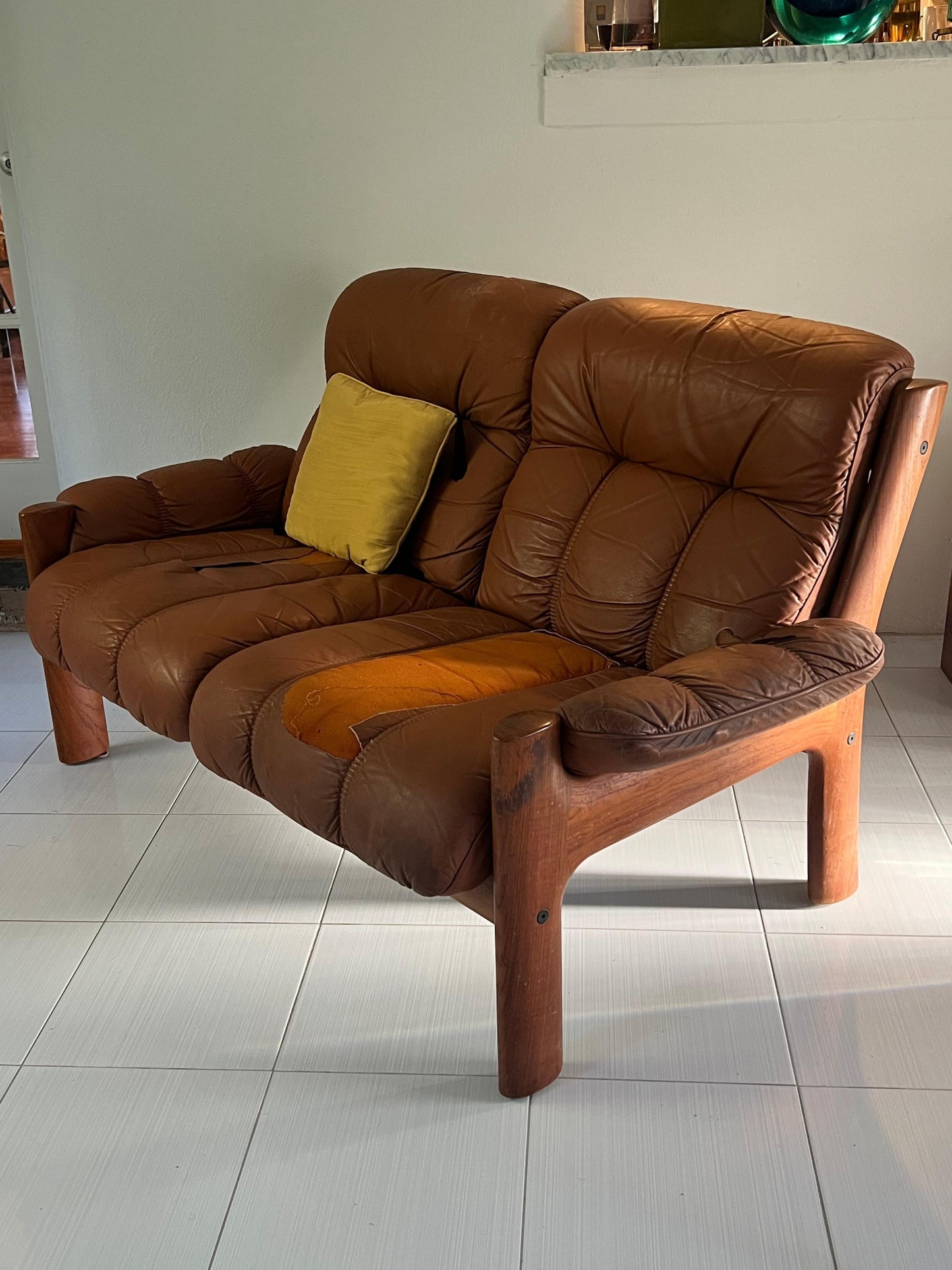 Sculptural Ekornes Teak Settee Mid-Century Scandinavian Stressles 1970's