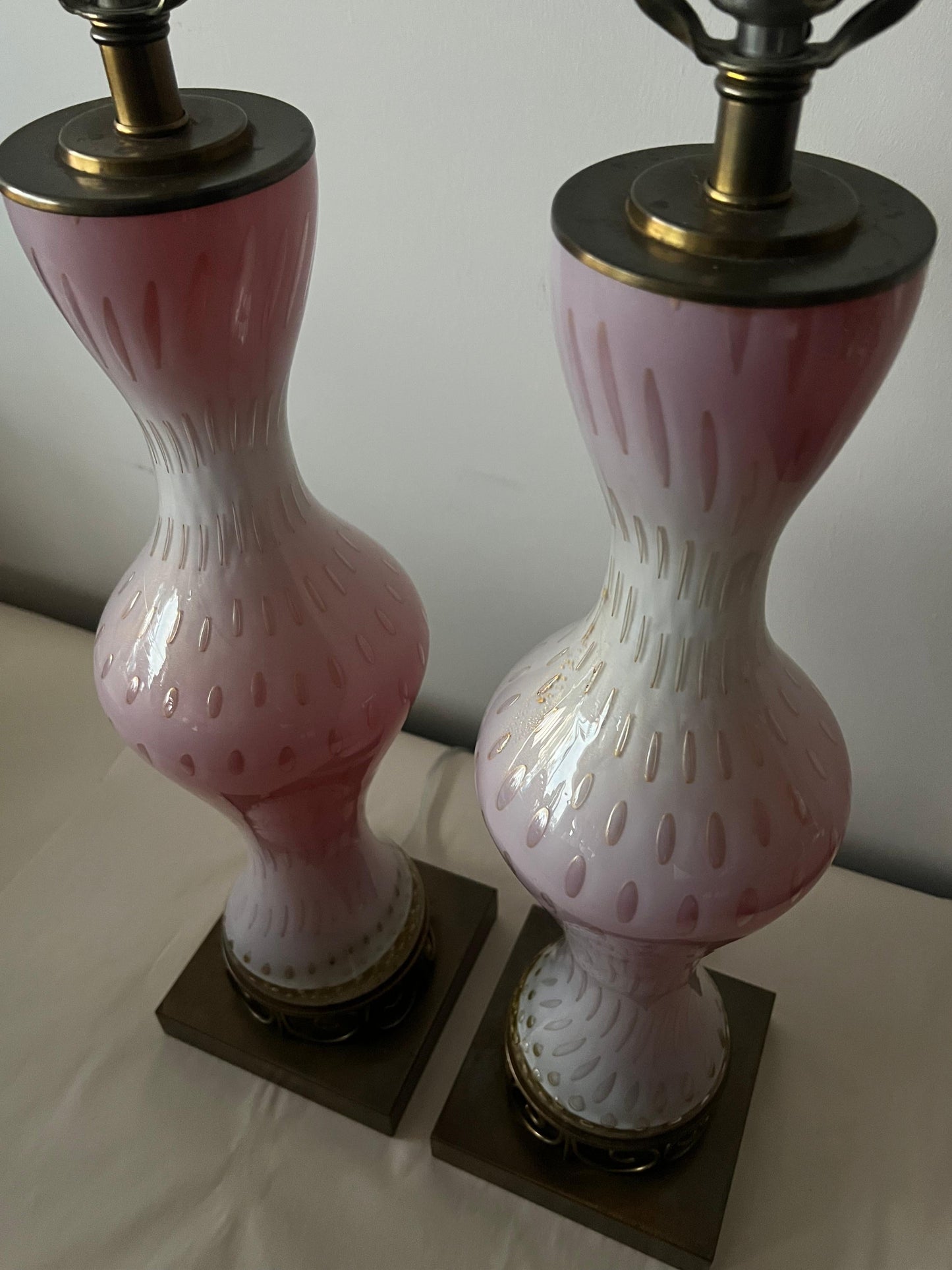 frisman vintage A Pair Of Light Pink Murano Hourglass Lamps Ca' 1950's