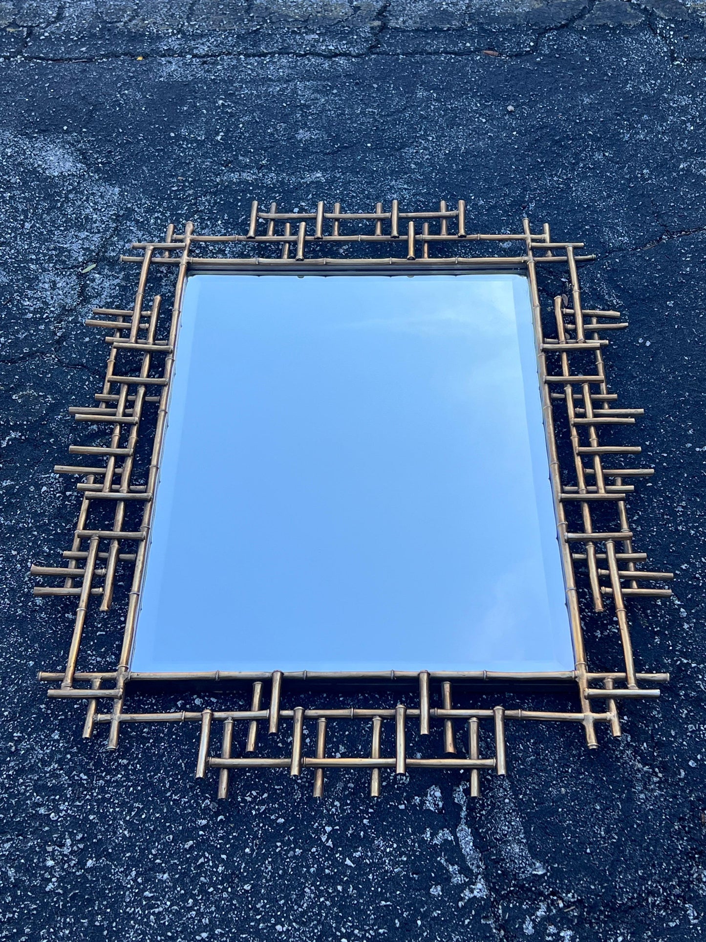 Frisman Vintage A Gilt Metal Brutalist Mirror Ca' 1980's