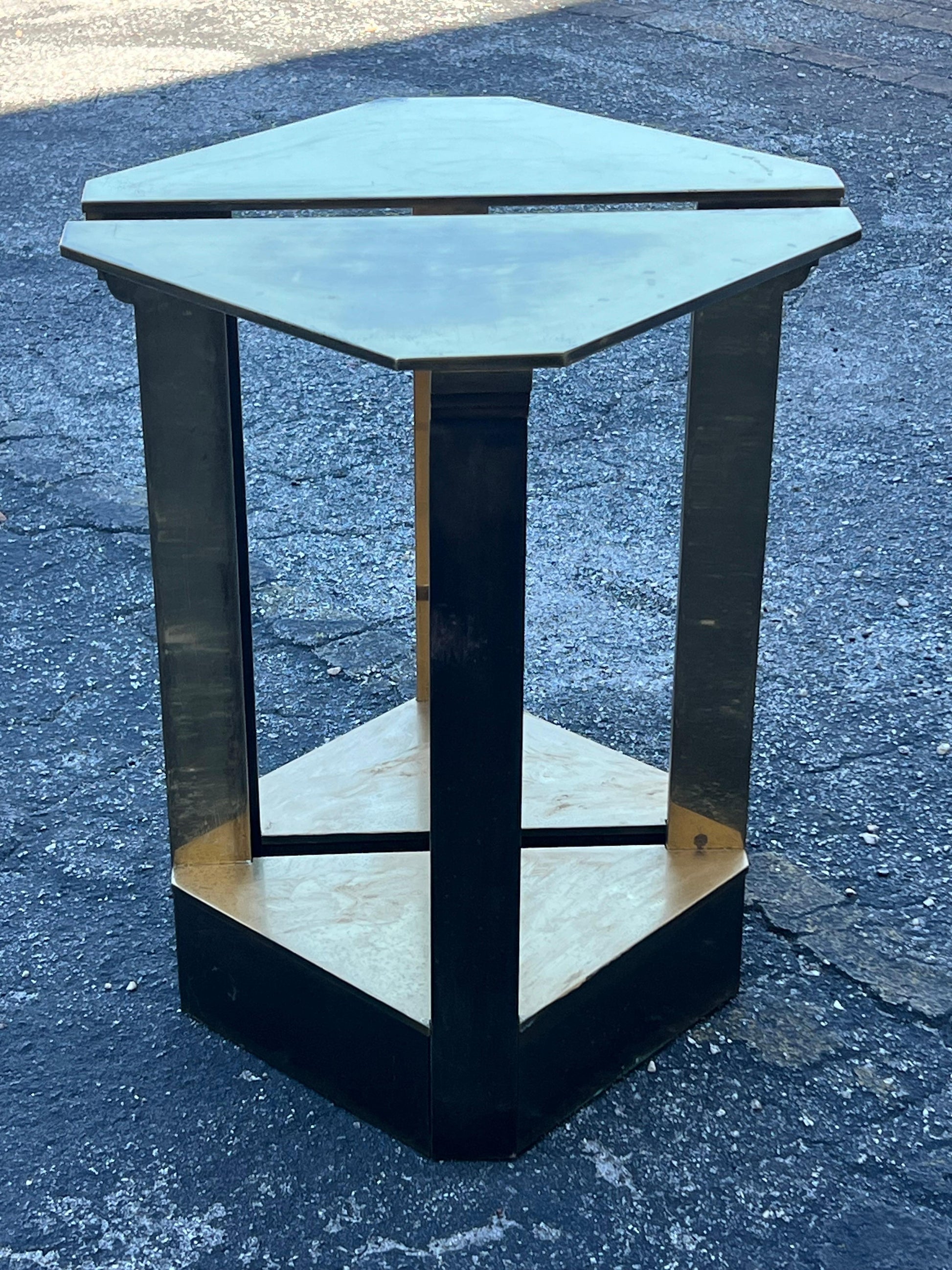 Frisman Vintage A Pair Of Unusual Polished Brass Side Tables or Consoles Ca' 1970's