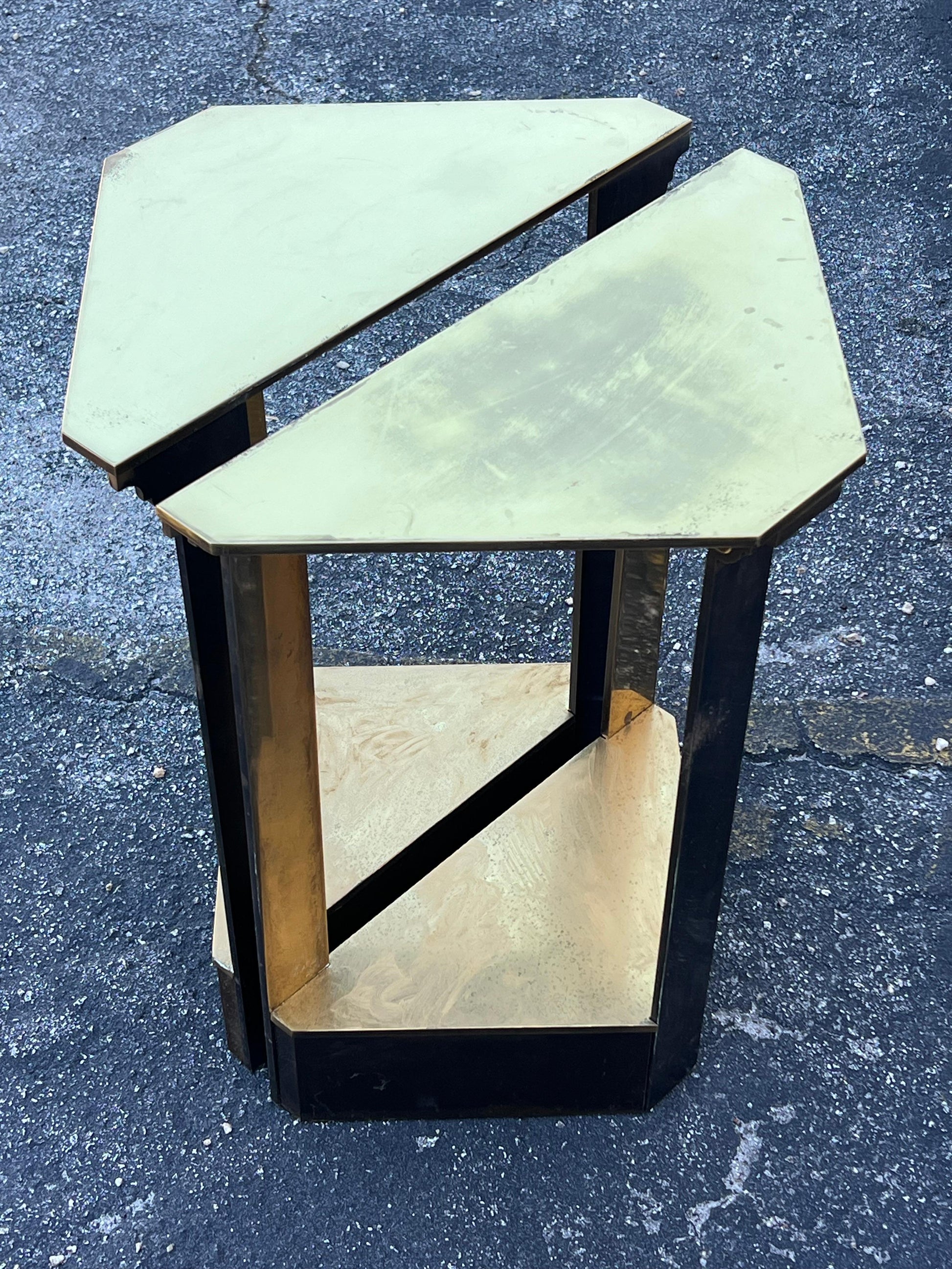 Frisman Vintage A Pair Of Unusual Polished Brass Side Tables or Consoles Ca' 1970's