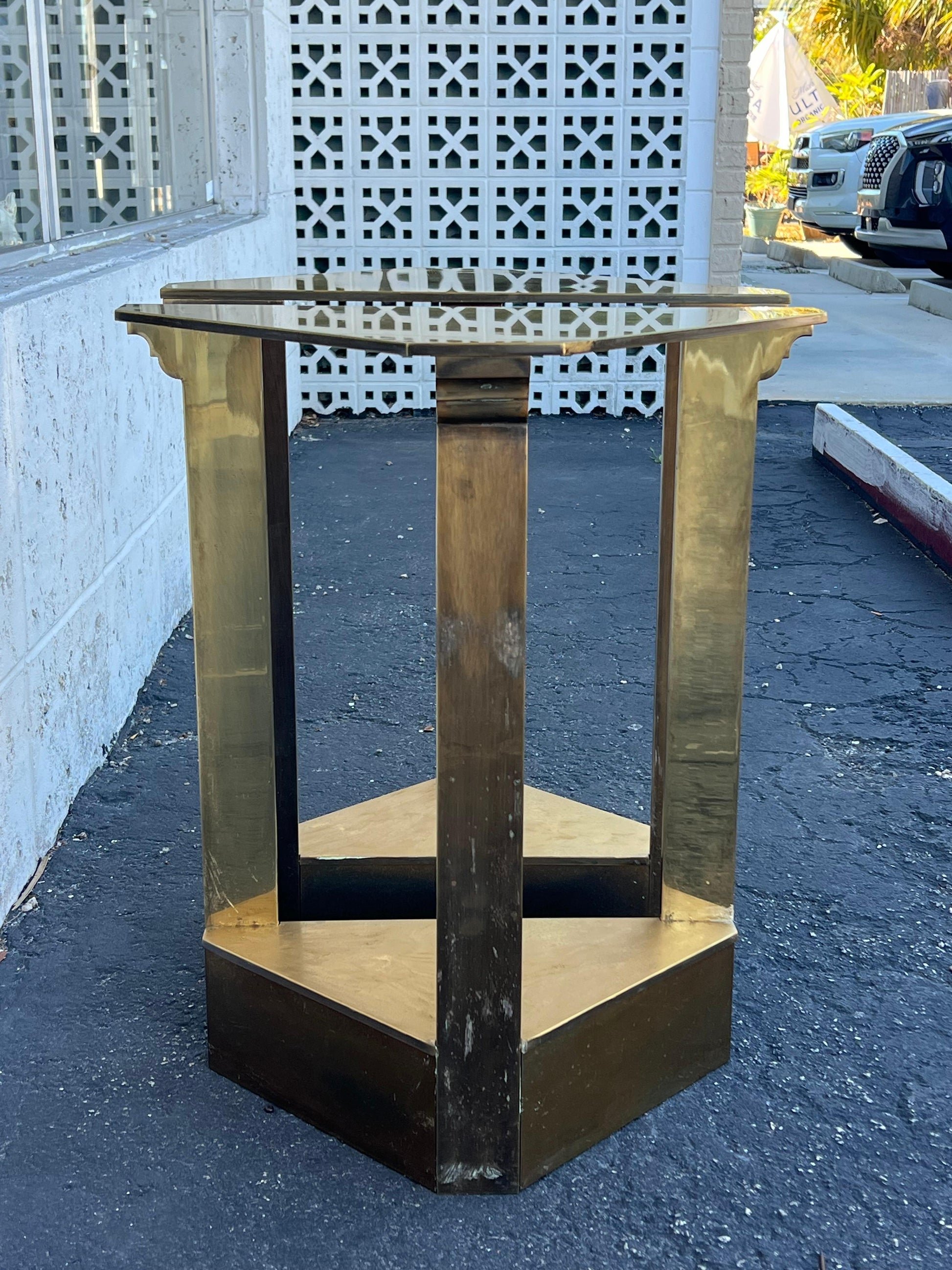 Frisman Vintage A Pair Of Unusual Polished Brass Side Tables or Consoles Ca' 1970's