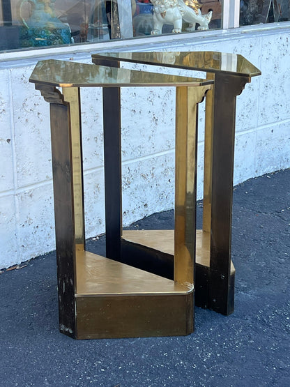 Frisman Vintage A Pair Of Unusual Polished Brass Side Tables or Consoles Ca' 1970's