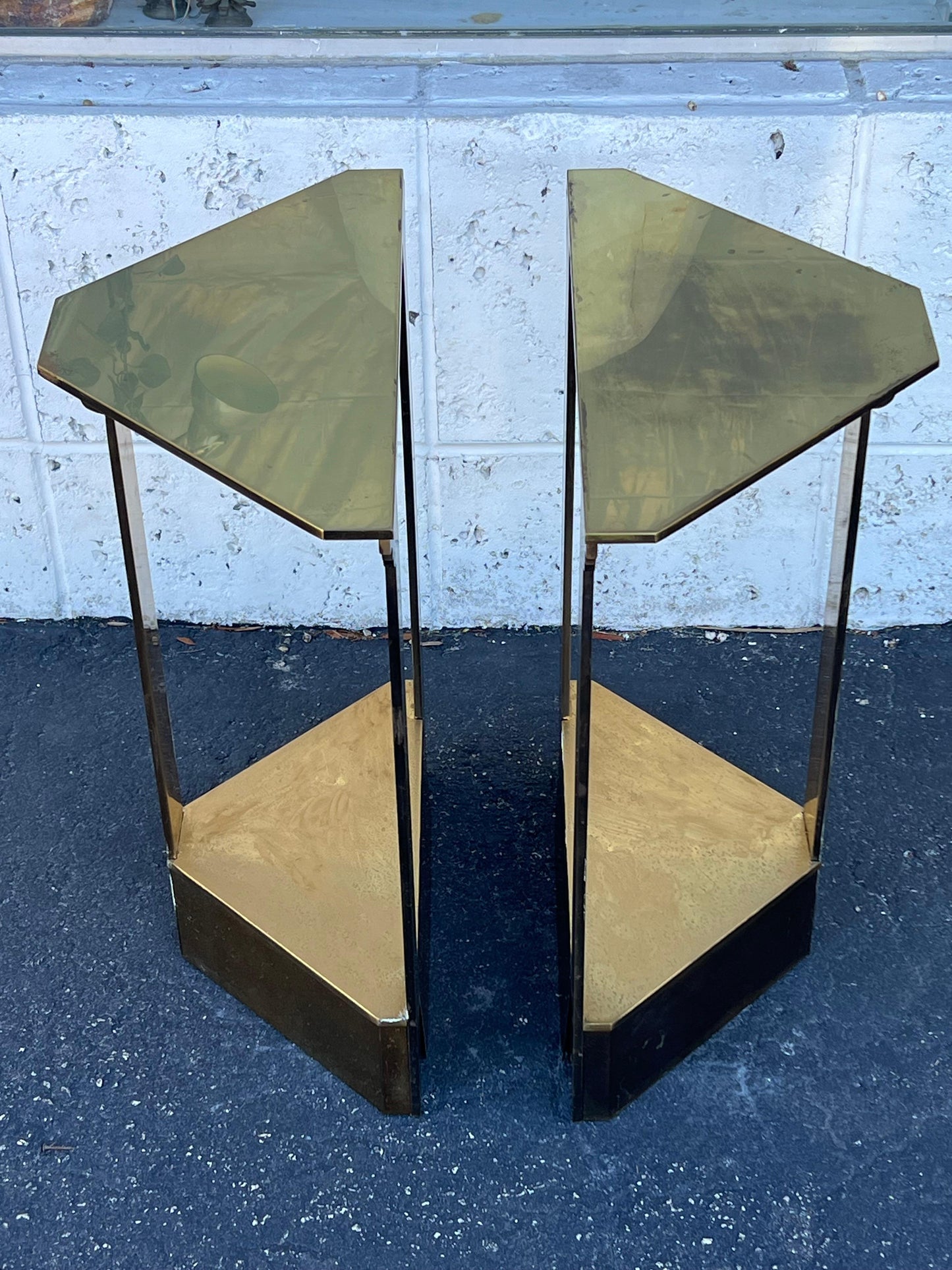 Frisman Vintage A Pair Of Unusual Polished Brass Side Tables or Consoles Ca' 1970's