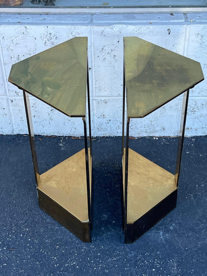 Frisman Vintage A Pair Of Unusual Polished Brass Side Tables or Consoles Ca' 1970's