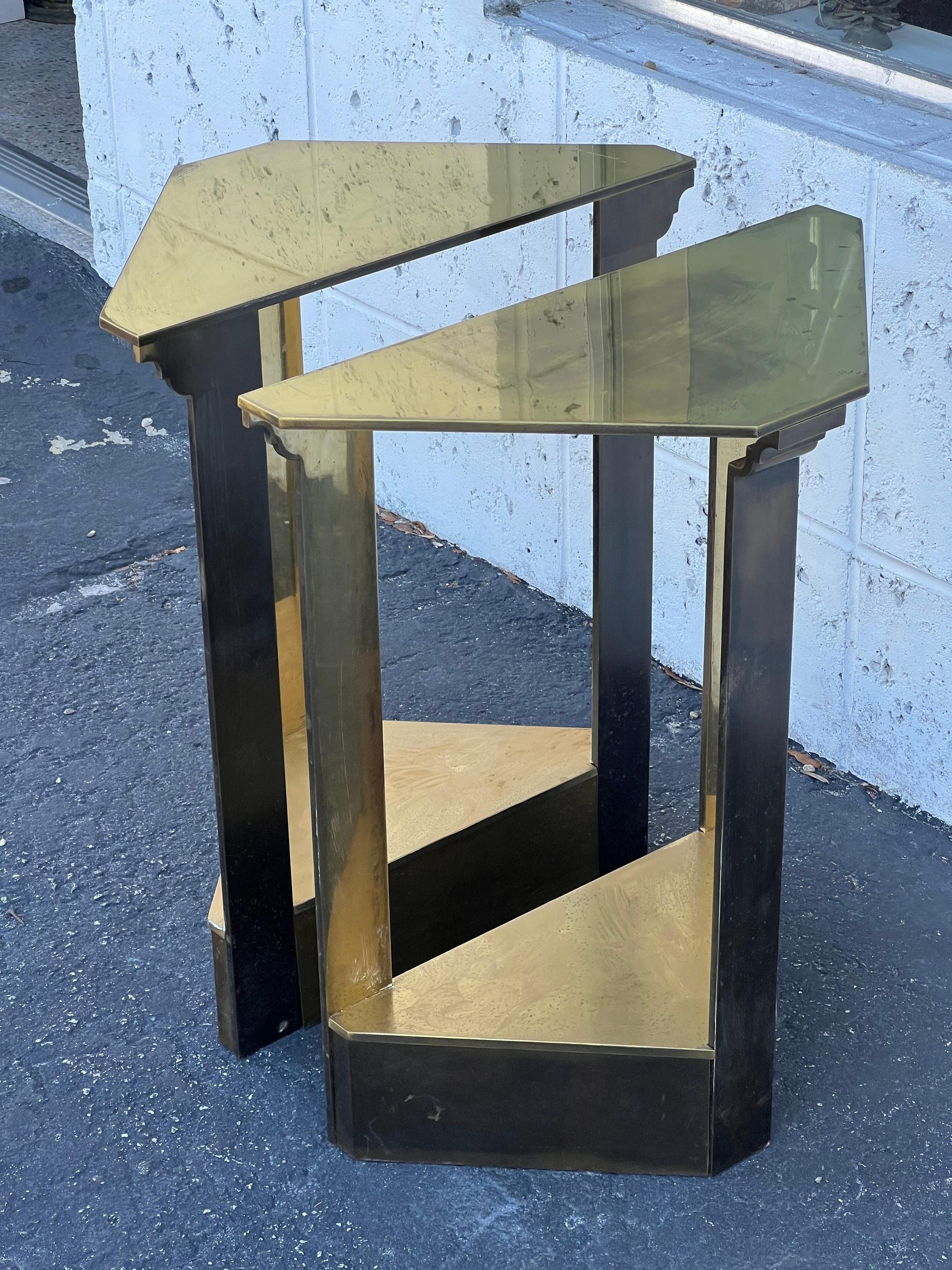 Frisman Vintage A Pair Of Unusual Polished Brass Side Tables or Consoles Ca' 1970's