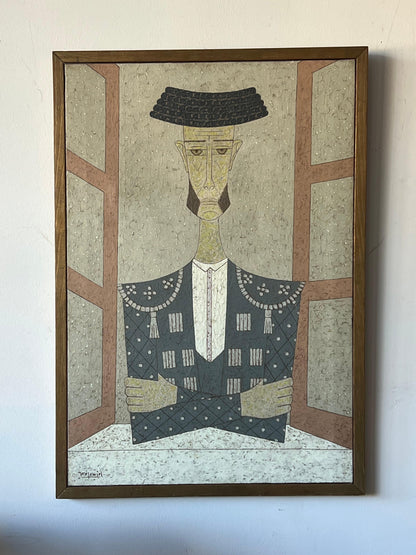 Frisman Vintage 60s Jose Lamiel Mid Century Modern Bullfighter Painting Buffet Modigliani Style