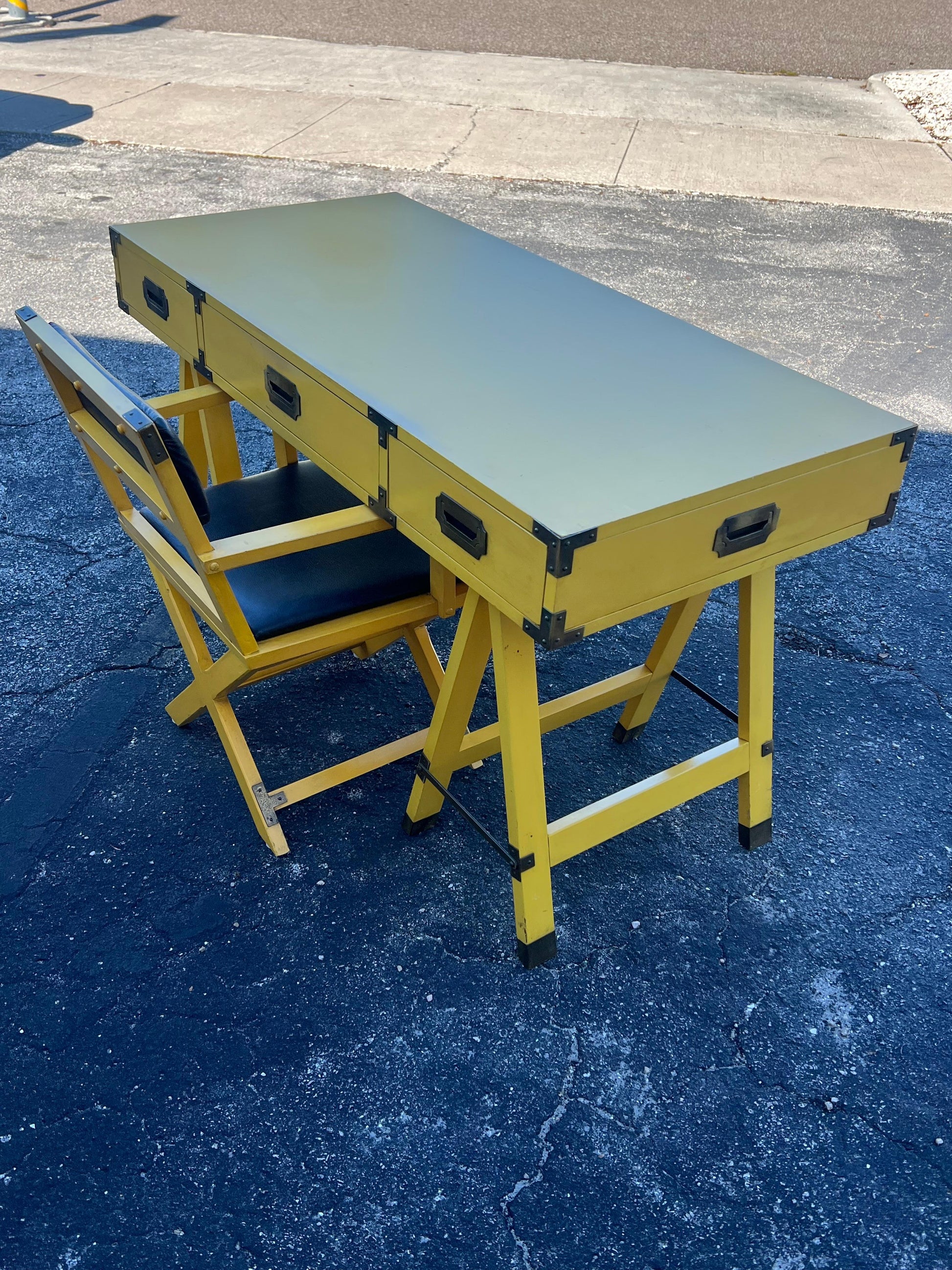 Frisman Vintage Vintage Yellow  Campaign Desk And Matching Chair Ca' 1960's