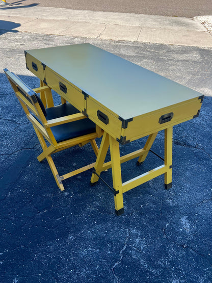 Frisman Vintage Vintage Yellow  Campaign Desk And Matching Chair Ca' 1960's