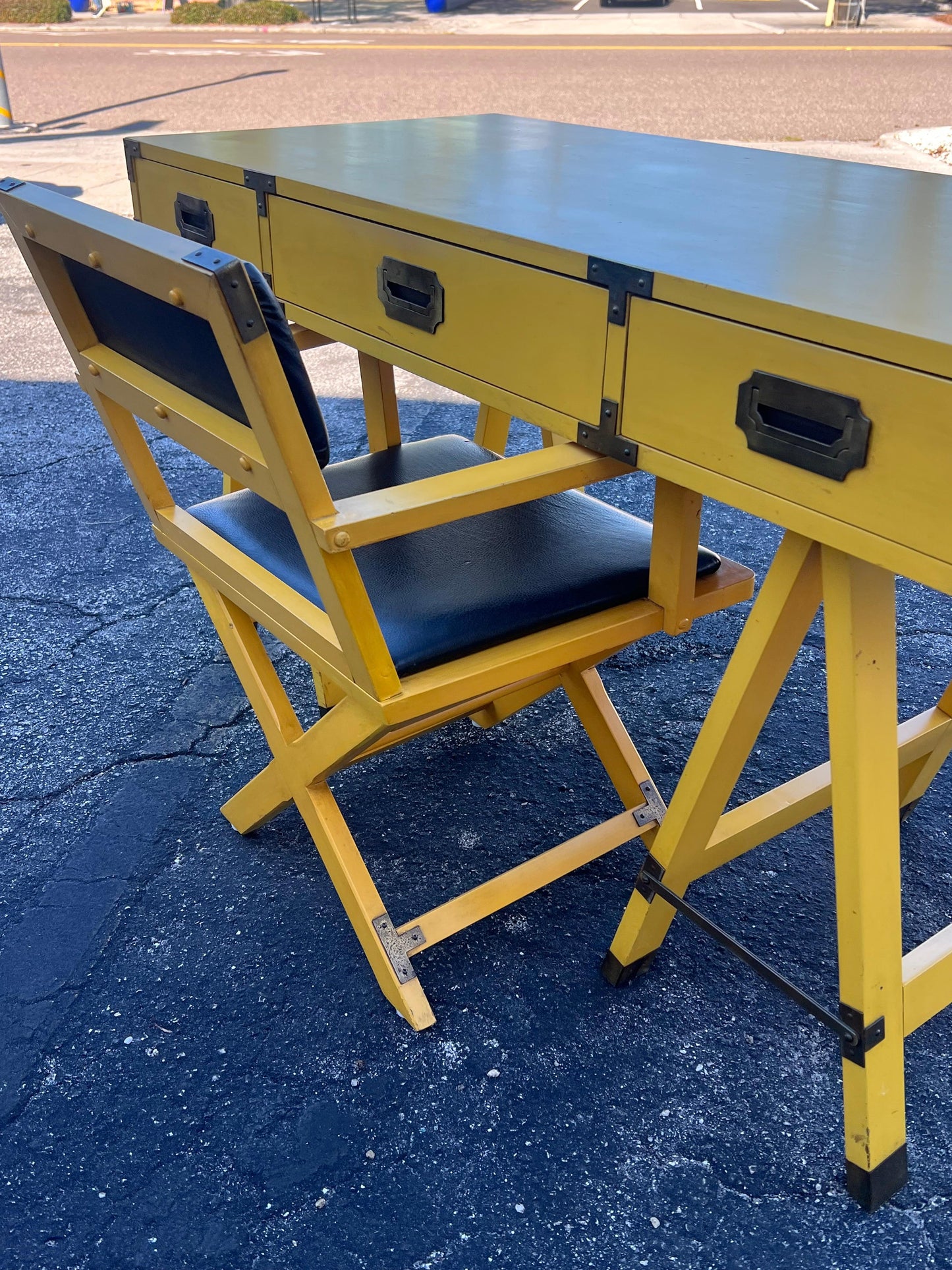 Frisman Vintage Vintage Yellow  Campaign Desk And Matching Chair Ca' 1960's