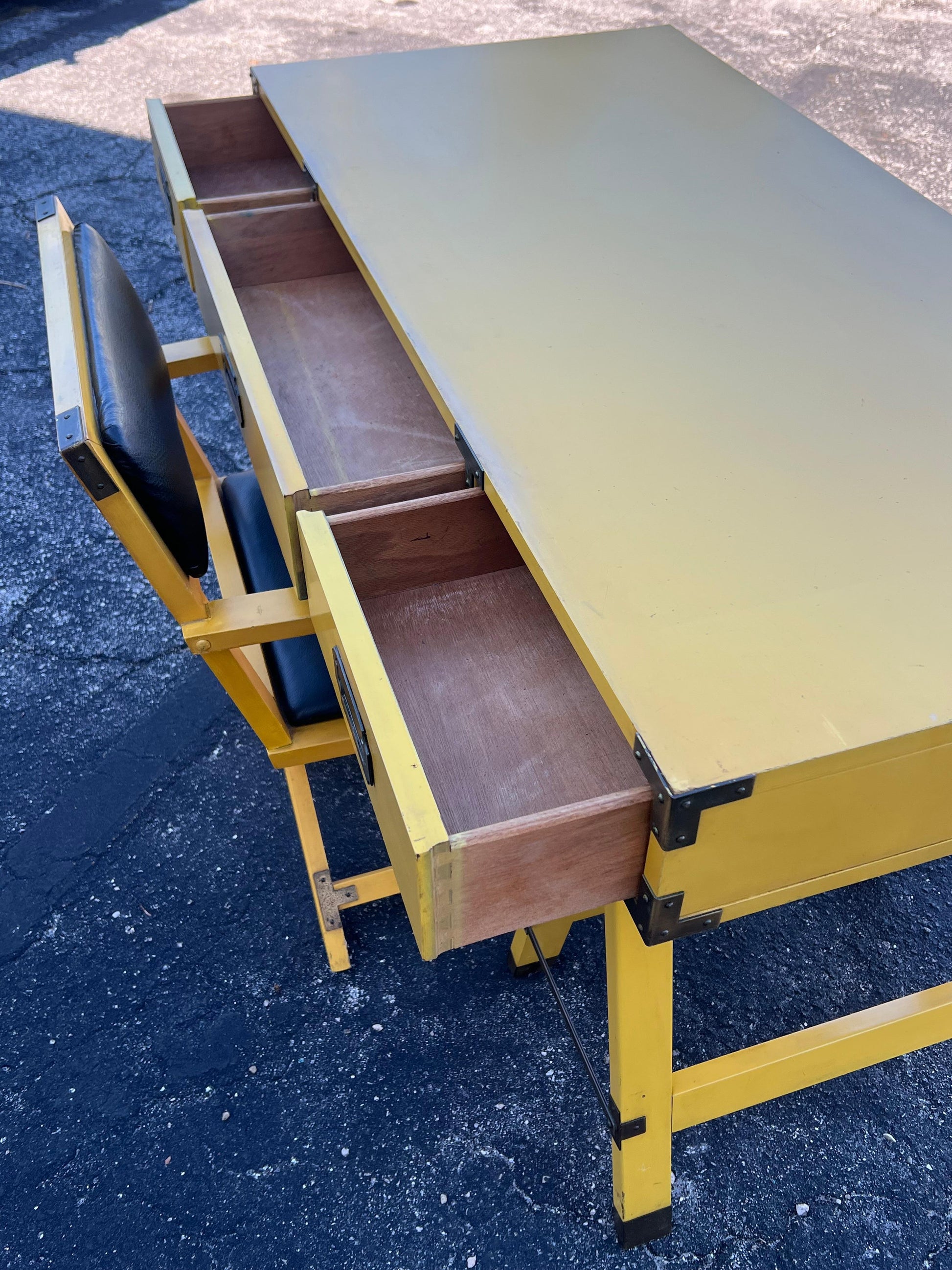 Frisman Vintage Vintage Yellow  Campaign Desk And Matching Chair Ca' 1960's