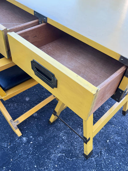 Frisman Vintage Vintage Yellow  Campaign Desk And Matching Chair Ca' 1960's