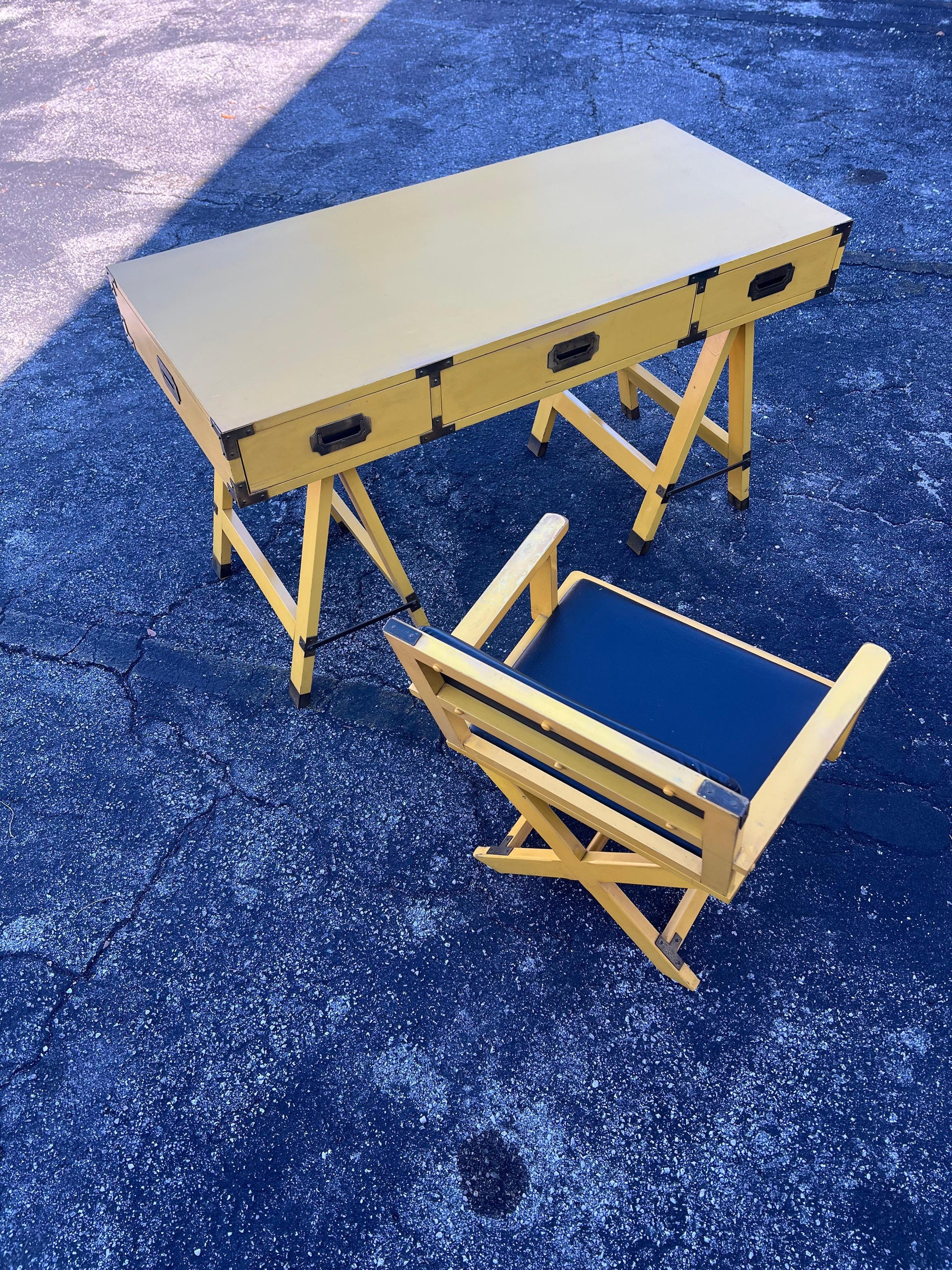 Frisman Vintage Vintage Yellow  Campaign Desk And Matching Chair Ca' 1960's