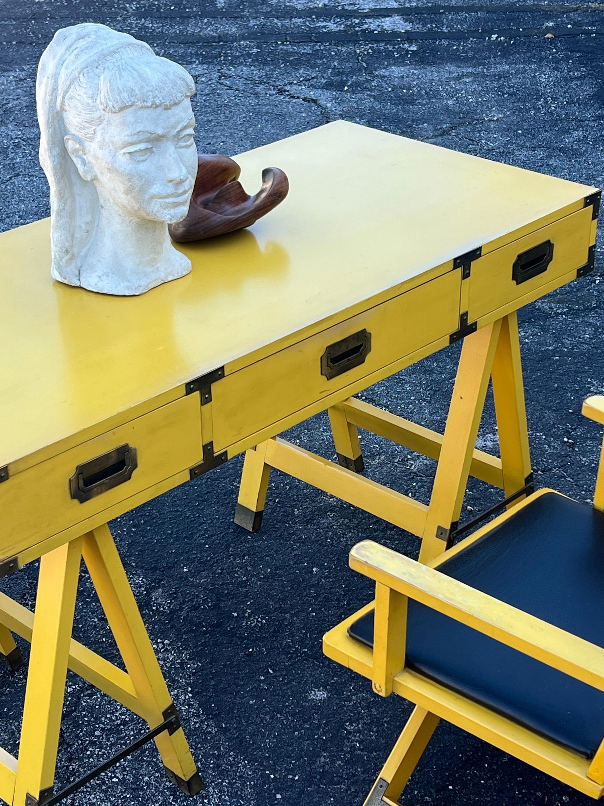 Frisman Vintage Vintage Yellow  Campaign Desk And Matching Chair Ca' 1960's