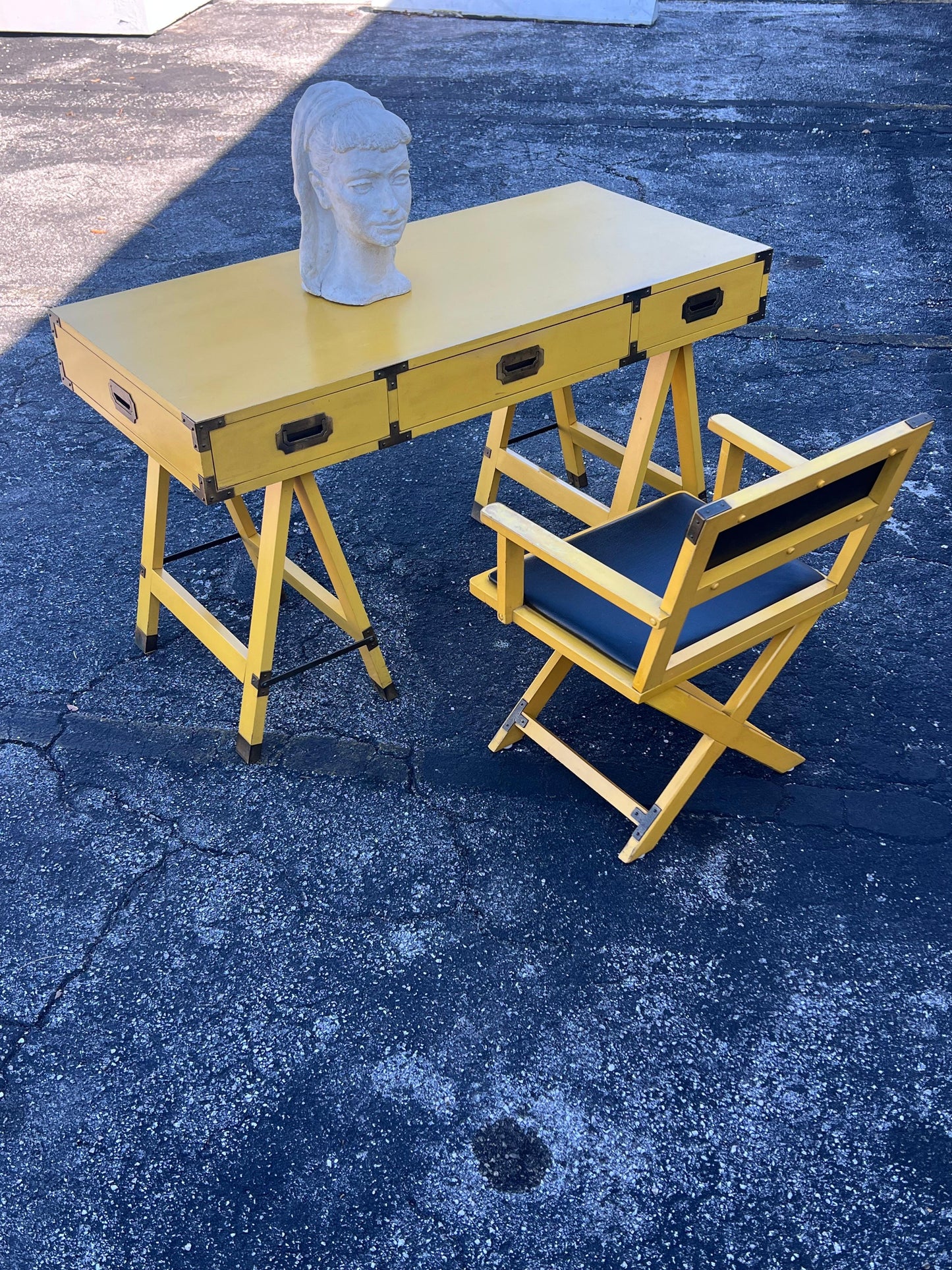 Frisman Vintage Vintage Yellow  Campaign Desk And Matching Chair Ca' 1960's