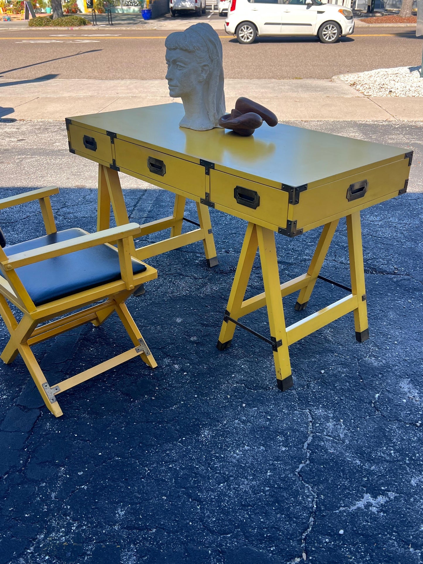 Frisman Vintage Vintage Yellow  Campaign Desk And Matching Chair Ca' 1960's