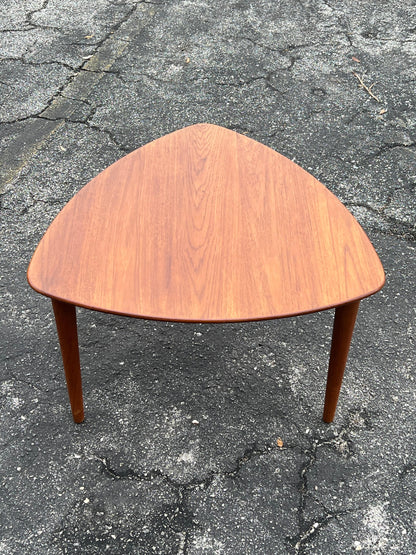 Frisman Vintage Scandinavian Sculptural Solid Teak Triangular Side Table by Gustav Bahus