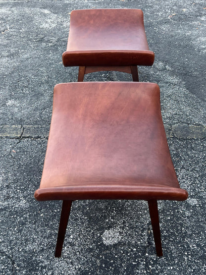 Frisman Vintage A Pair Of Mel Abitz Large Stools For Galloway's Ca' 1960's in Brown Leather