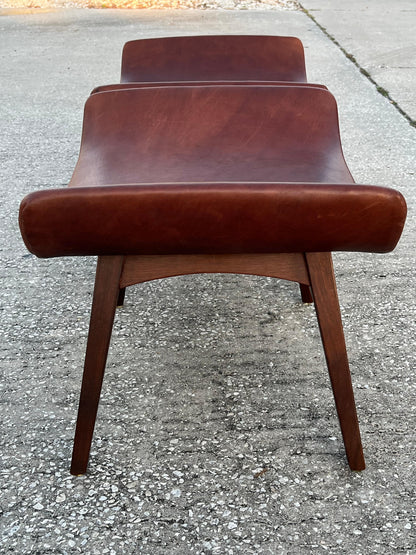 Frisman Vintage A Pair Of Mel Abitz Large Stools For Galloway's Ca' 1960's in Brown Leather