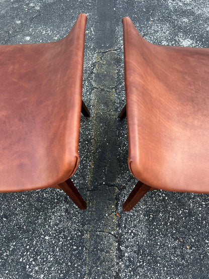 Frisman Vintage A Pair Of Mel Abitz Large Stools For Galloway's Ca' 1960's in Brown Leather