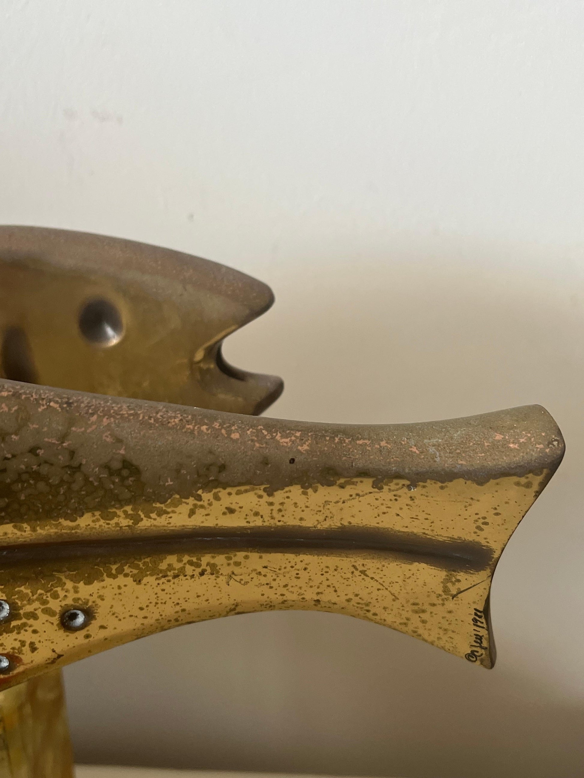 Frisman Vintage Pair of Large Brass Fish Sculptures by Curtis Jere