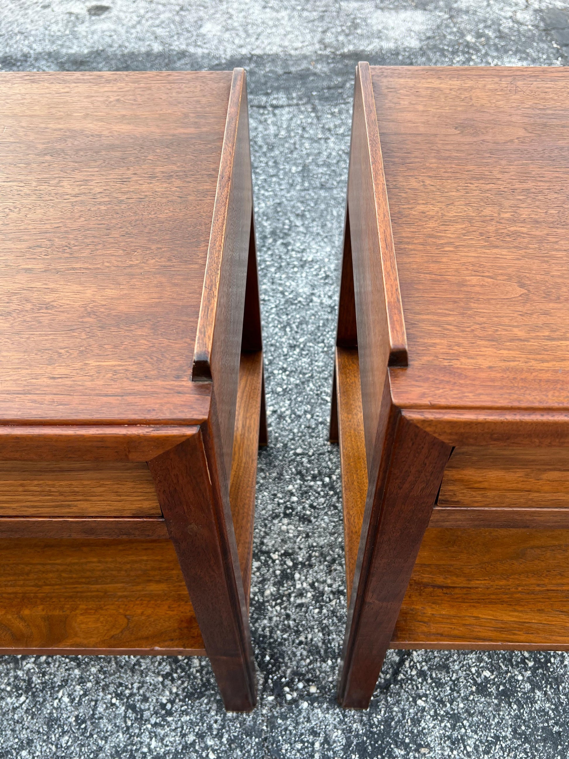 Frisman Vintage Edward Wormley Dunbar Night Stands Walnut  With Rosewood Handles Ca' 1950's