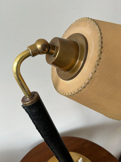Frisman Vintage Vintage Hermes Style Table Lamp Brass Parchment Shade 1950's
