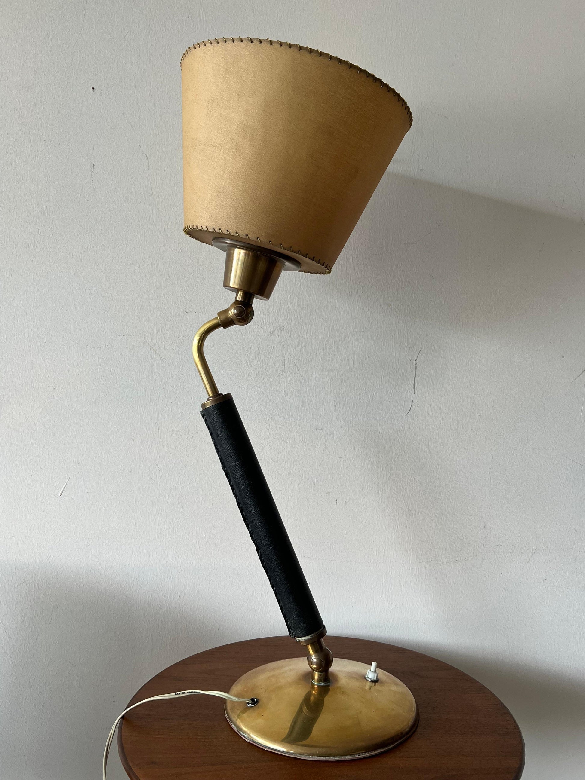 Frisman Vintage Vintage Hermes Style Table Lamp Brass Parchment Shade 1950's