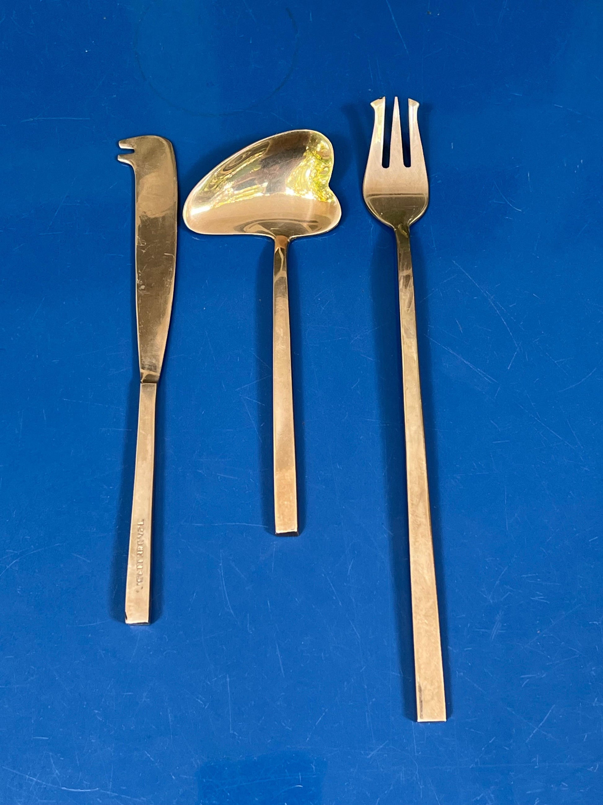Frisman Vintage Sigvard Bernadotte "Scanline" brass flatware. 12 person dinner set. 145 pieces