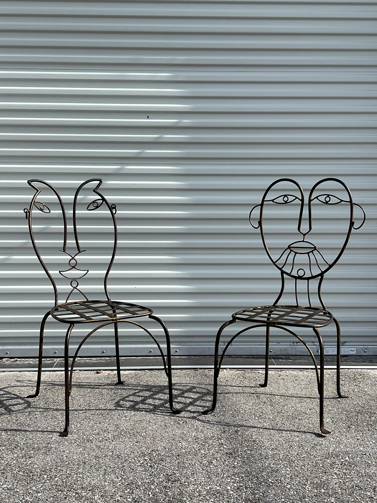 Frisman Vintage Vintage Man and Woman Pop Art Chairs Heavy Iron Bronze Finish 1980's Whimsical