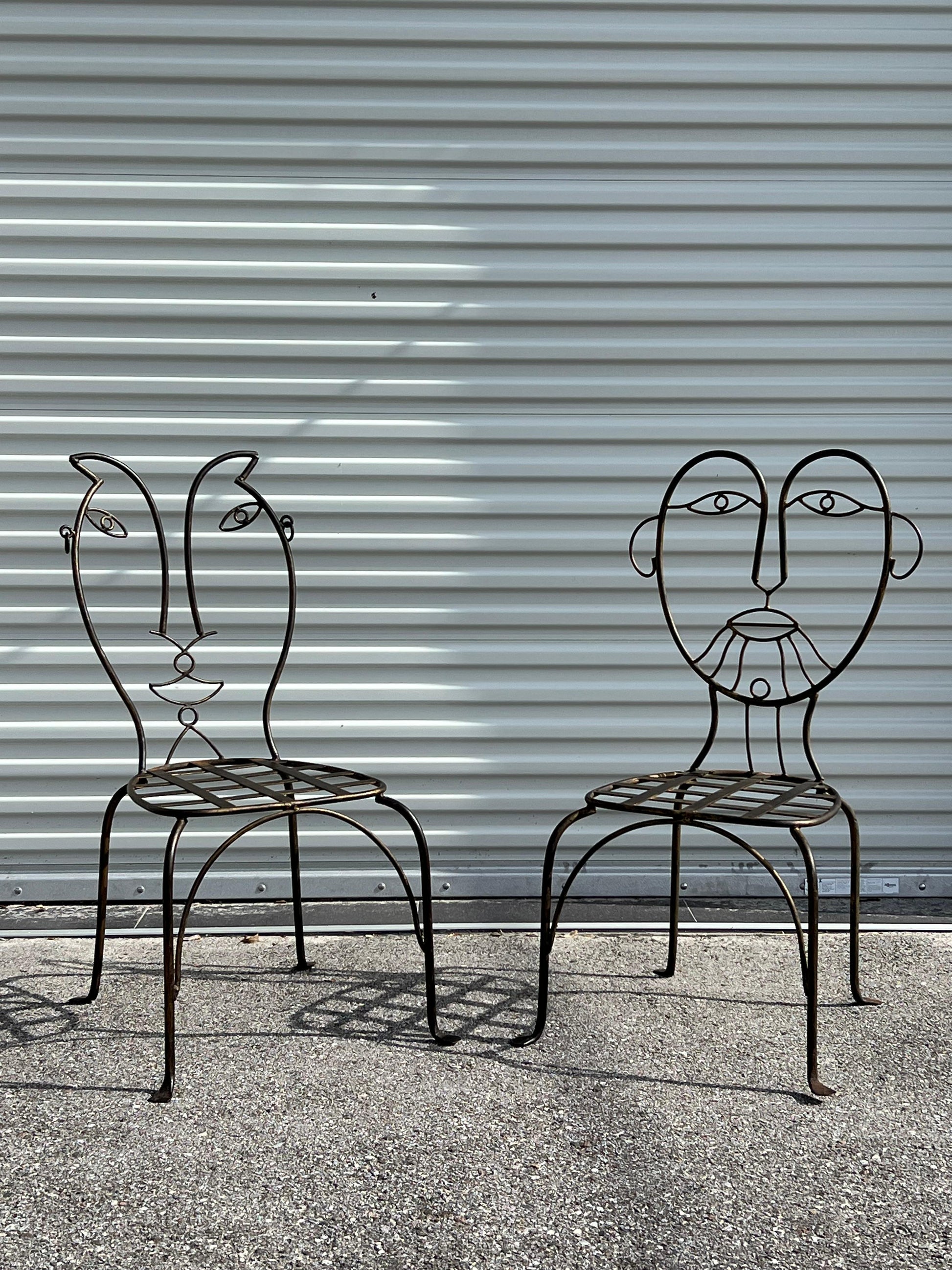 Frisman Vintage Vintage Man and Woman Pop Art Chairs Heavy Iron Bronze Finish 1980's Whimsical