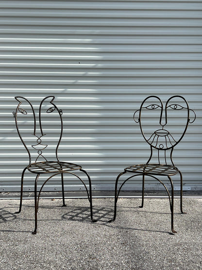 Frisman Vintage Vintage Man and Woman Pop Art Chairs Heavy Iron Bronze Finish 1980's Whimsical
