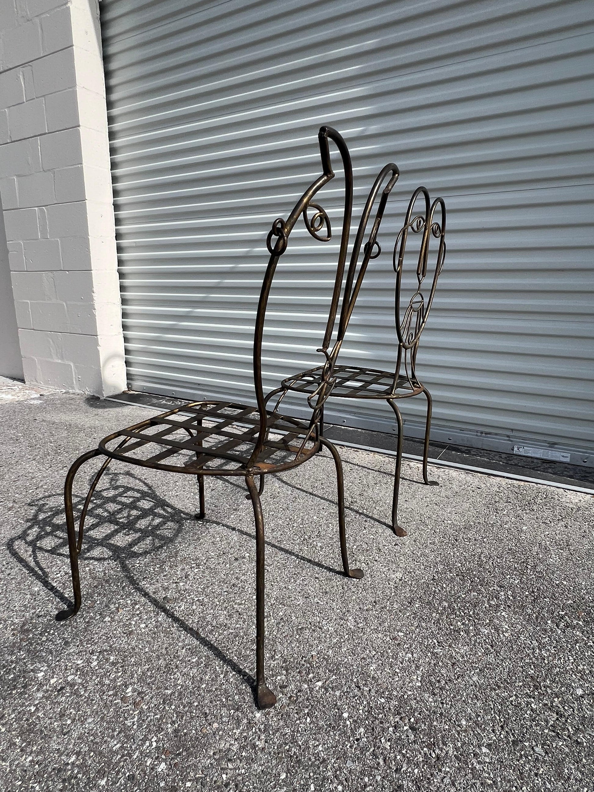 Frisman Vintage Vintage Man and Woman Pop Art Chairs Heavy Iron Bronze Finish 1980's Whimsical