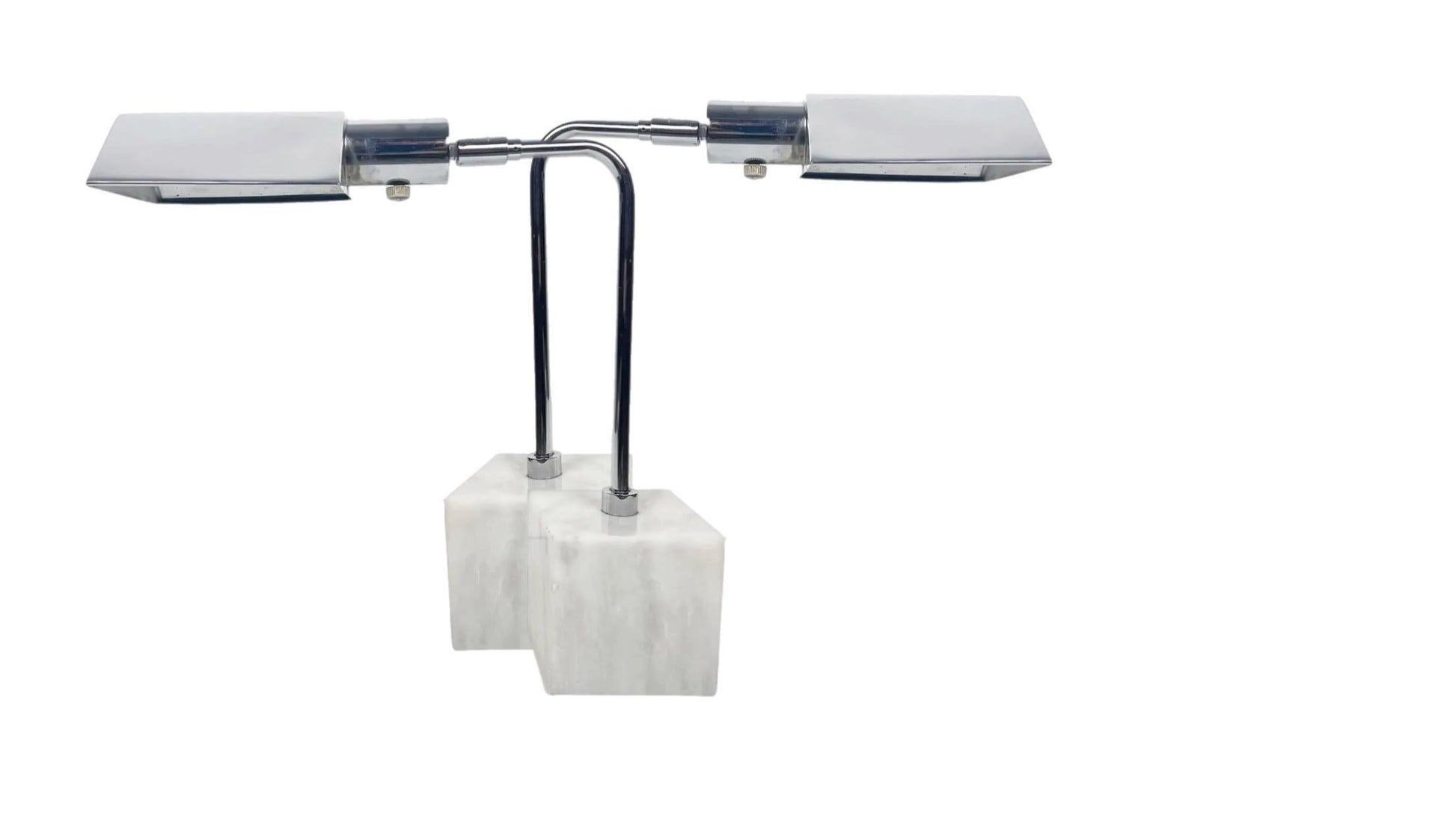 Frisman Vintage Pair Koch Lowy Mid Century Modern OMI Chrome Table Lamp Carrara Marble Base