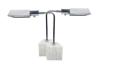 Frisman Vintage Pair Koch Lowy Mid Century Modern OMI Chrome Table Lamp Carrara Marble Base