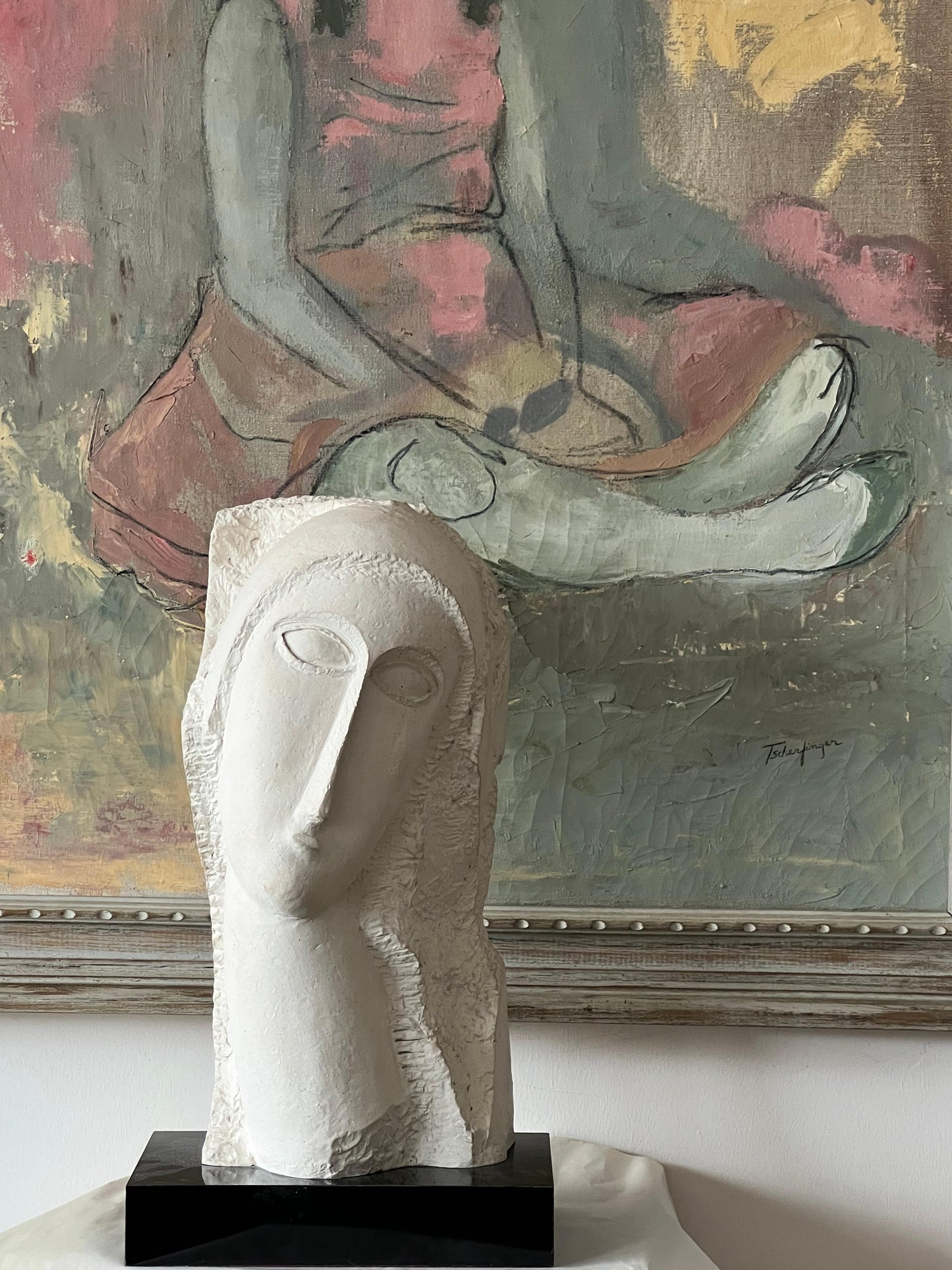 Frisman Vintage 80's Modigliani insp David Fisher Woman Head Bust Tete Sculpture Austin Prods