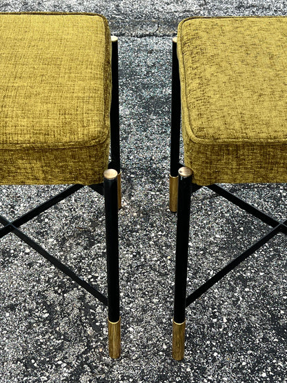 Frisman Vintage A Pair Of Italian Designer Stools Brass And Steel Elegant  Post Modern