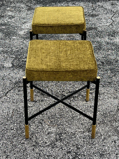 Frisman Vintage A Pair Of Italian Designer Stools Brass And Steel Elegant  Post Modern