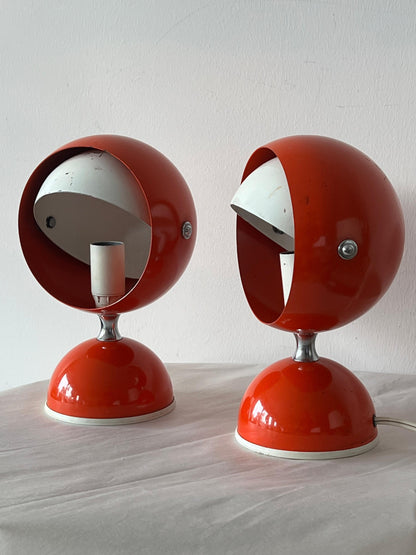 Frisman Vintage A Pair Of Italian Table Lamps With Adjustable Shades Orange 1960's Space Age