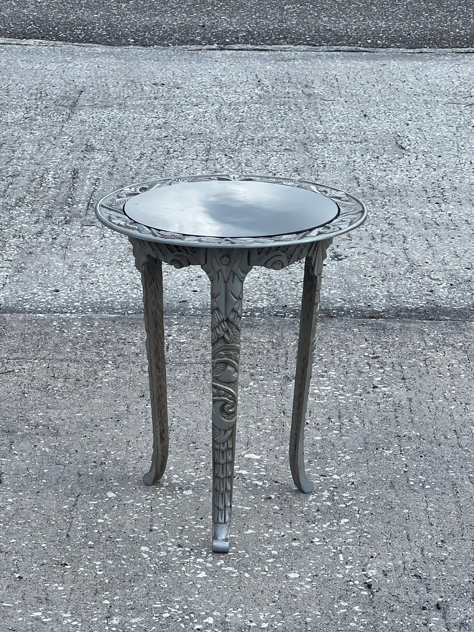 Frisman Vintage Art Deco Cast Iron Occasional Table With Black Glass Top ca' 1930's